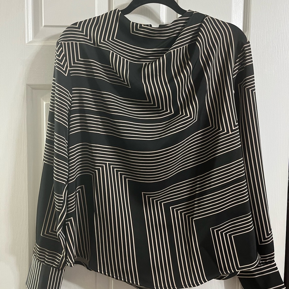 H&M Black and Beige Striped Blouse